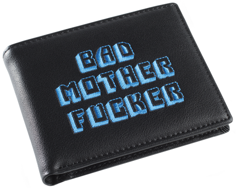 Black/Blue Embroidered Bad Mother Fucker Leather Wallet