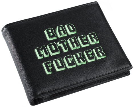 Black/Green Embroidered Bad Mother Fucker Leather Wallet