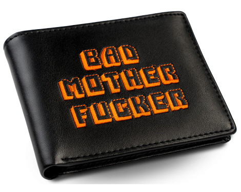 Black/Orange Embroidered Bad Mother Fucker Leather Wallet