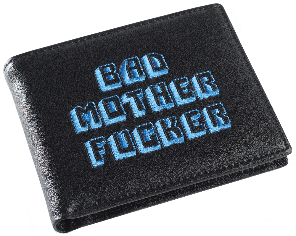 BMF Wallet Blue Embroidery Black Leather
