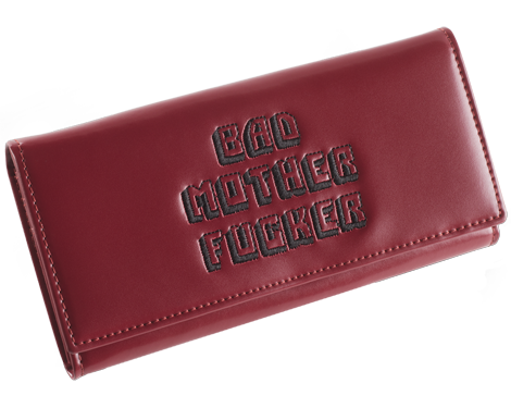 Pink Womens Embroidered Bad Mother Fucker Leather Wallet